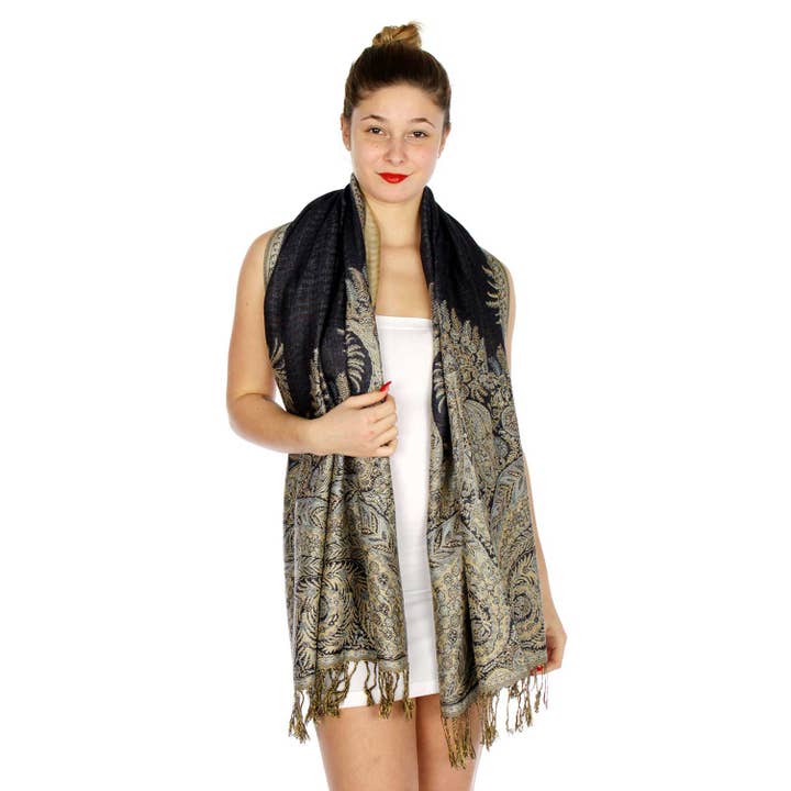 SERENITA - Wholesale Scarf - Women's - Big Paisley Pashmina Scarf Paisley Reversible Shawl Wraps