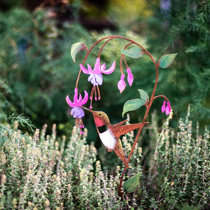 Elegant Garden Design - Wholesale Garden/Lawn Stake - Hummingbird on Fuchsia Pick -Painted3