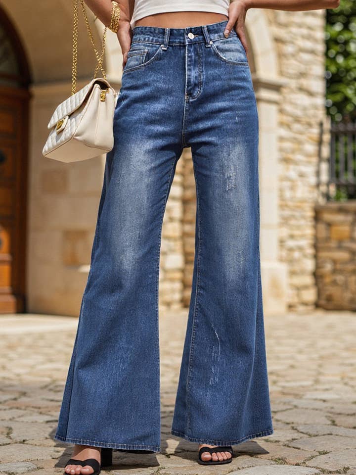 Blue Mid-rise washed bootcut jeans for wholesale on Faire0