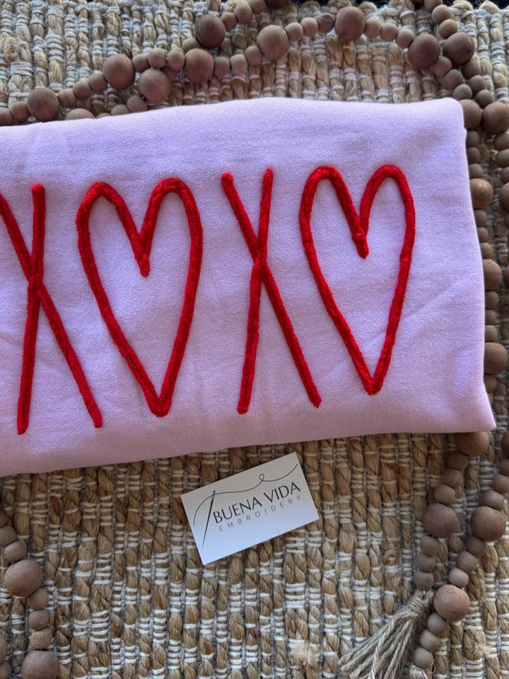 Valentine's Day Love Yarn Embroidered Sweatshirt for wholesale by Buena Vida Embroidery LLC