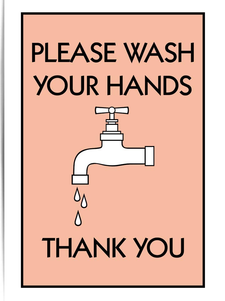 Coral Bathroom Decor | Orange Bathroom Prints | Please Wash Your Hands Sign for wholesale by THE WALL HABITAT