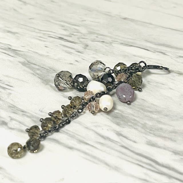 Anita K By Blushing Pink - Wholesale Dangle Earrings - Crystal, Fancy Jasper, & Freshwater Pearl Cluster Dangle 3