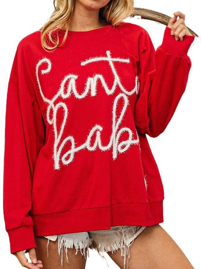 Tinsel Santa Baby Lettering Christmas Sweatshirt for wholesale by Vanilla Monkey