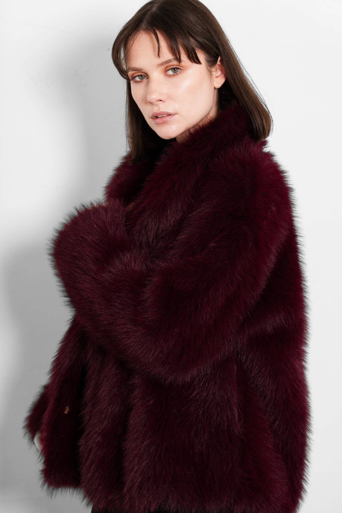 Sarta - Wholesale Fur/Faux Fur Coat - Women's - Monroe Shawl Collar Jacket- Berry, Faux Fur