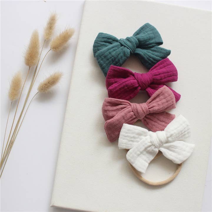 Annie & Charles - Wholesale Hair Bow - Baby - Annie & Charles® baby headband set with muslin bow6