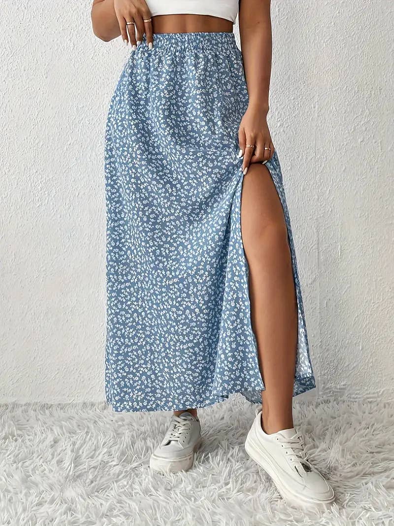Rosa Clothing - Wholesale Skirt - Women's - Floral Slit A-Line Hip-Wrap Mid-Waist Maxi Skirt5