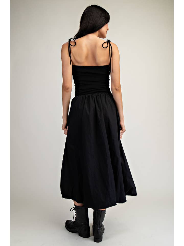 Blk Vestido midi con dobladillo abullonado y tirante anudado al hombro de venta al por mayor en Faire2