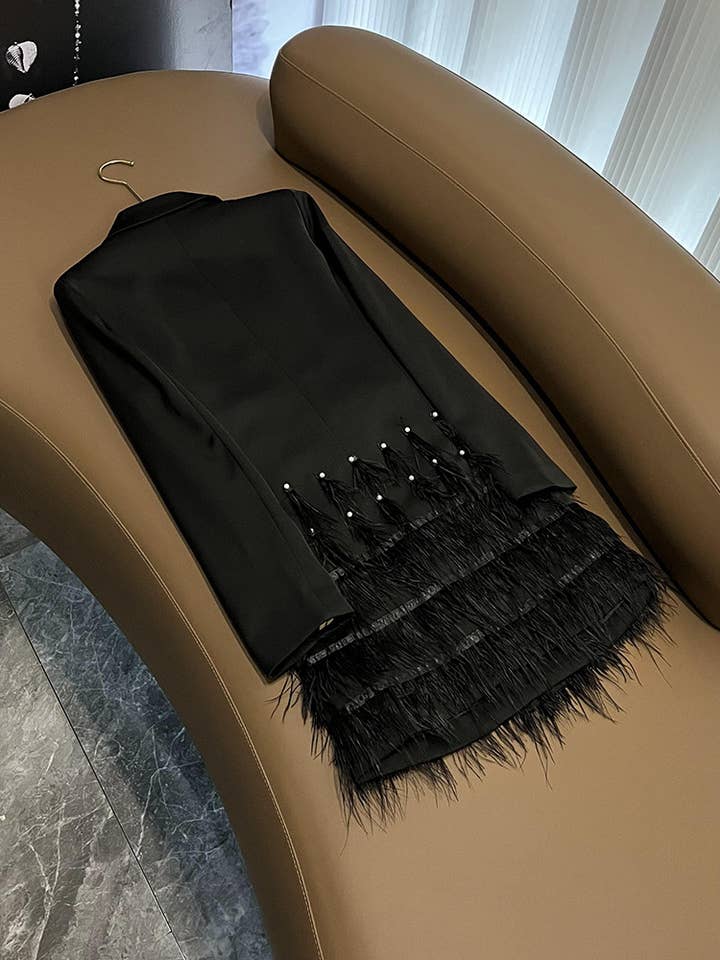 SY388 Elegant Black Lapel Tassel Belt Midi Dress for wholesale on Faire1