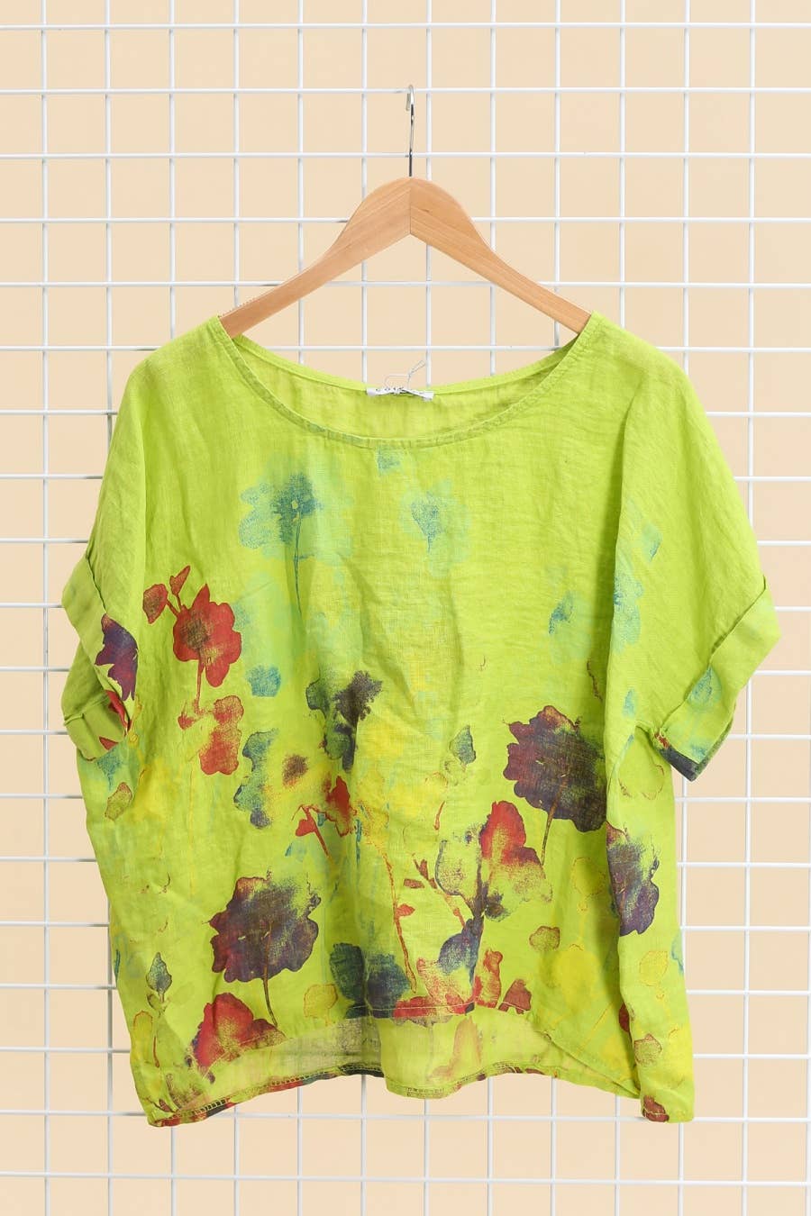 la maison des fibres naturelles – wholesale T-shirt – women's – Round neck printed linen T-shirt 23310 100% LINEN15