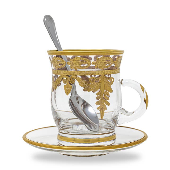 Pires e xícara Vetro Gold, com colher por atacado de Arte Italica & Crown Linen Designs