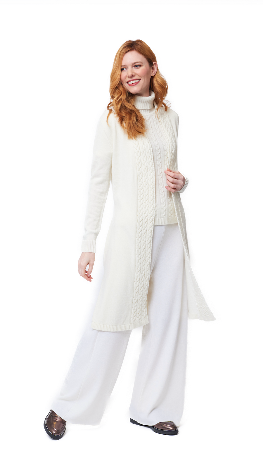 Biana - Wholesale Coat - Women's - Leana Cable-Knit Belted Coat ; Winter White1