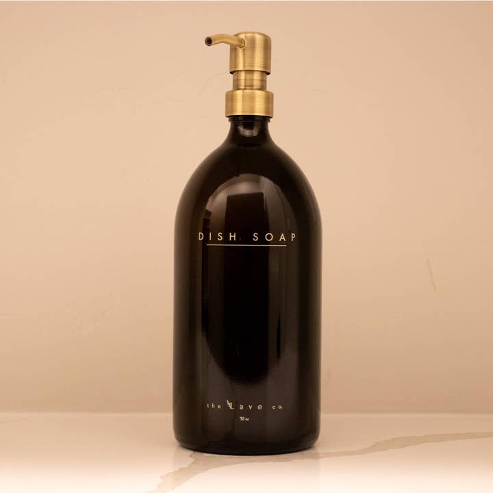 the Lave co - Wholesale Soap Dispenser - 32 oz Amber Glass "Dish Soap" Dispenser w/ Gold Pump2
