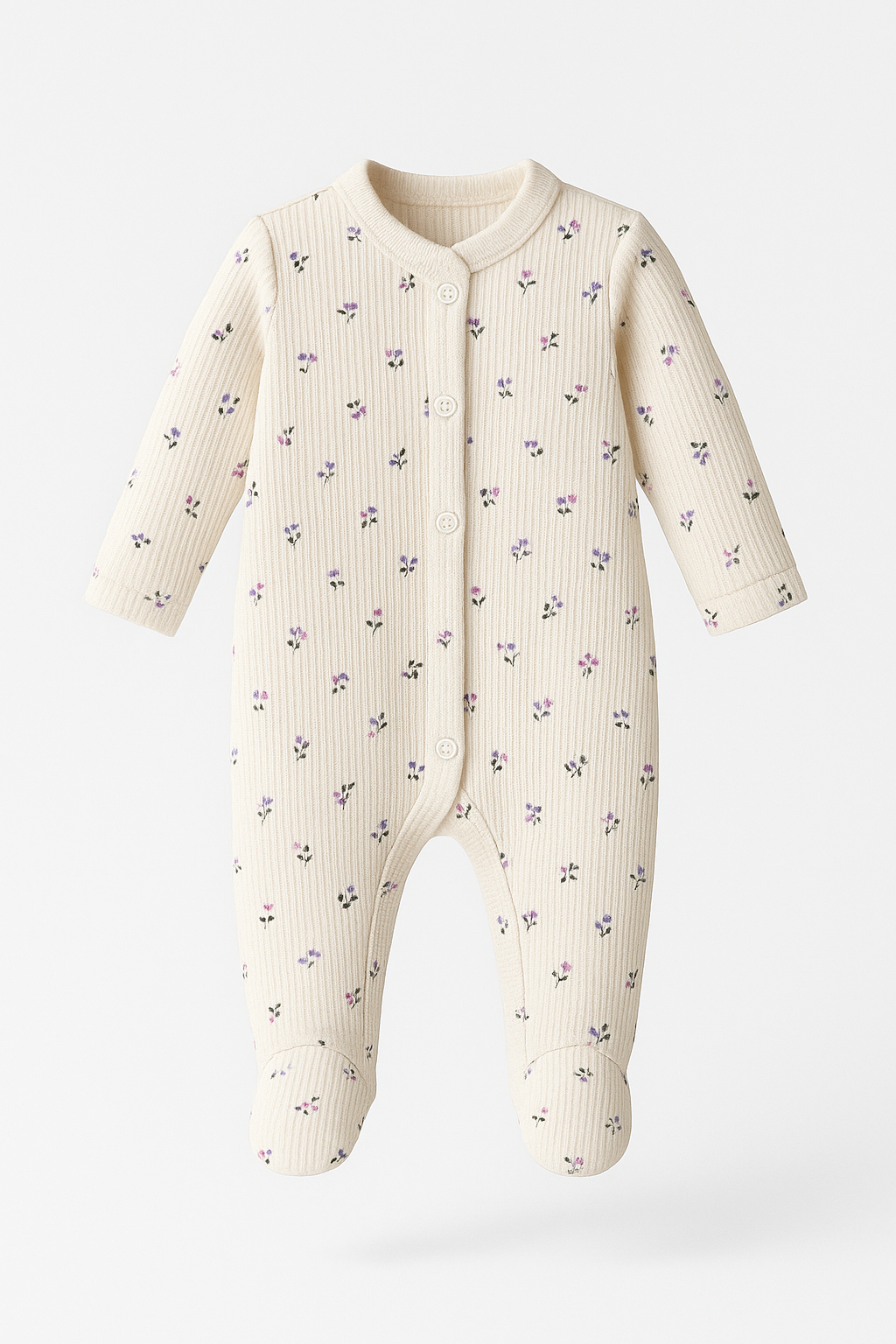 Himmelberg Baby - Wholesale Sleepsuit - Baby - Lavender Bloom Ribbed Cotton Floral Baby Sleepsuit (0-9M)3
