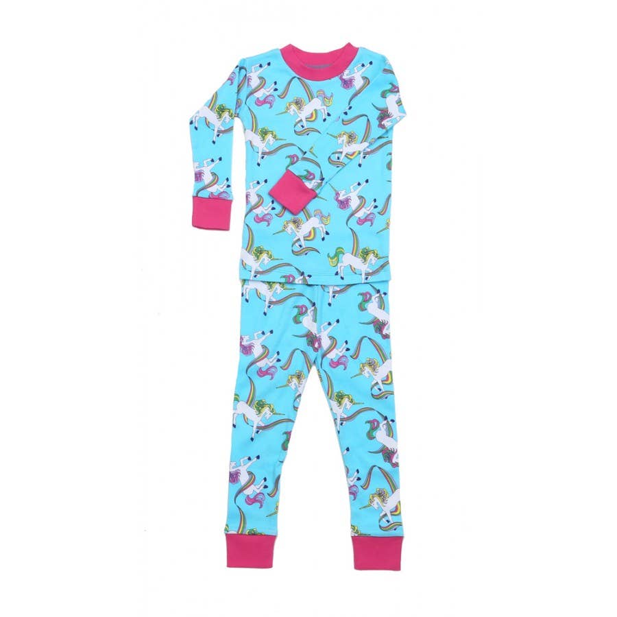 New Jammies - Wholesale Sleepwear Set - Kids - Rainbow Unicorns Blue Organic Cotton Pajamas