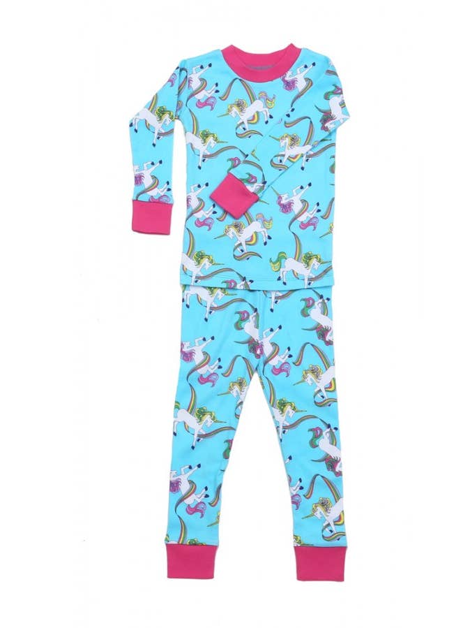 New Jammies - Wholesale Sleepwear Set - Kids - Rainbow Unicorns Blue Organic Cotton Pajamas0