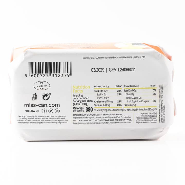 Miss Can by Tin2Table - Wholesale Tinned Fish - MACKEREL FILLETS WITH THYME AND LEMON3