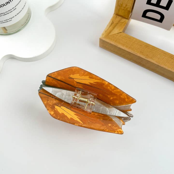 Brown Book Print Acrylic Hair Claw Clip for wholesale on Faire