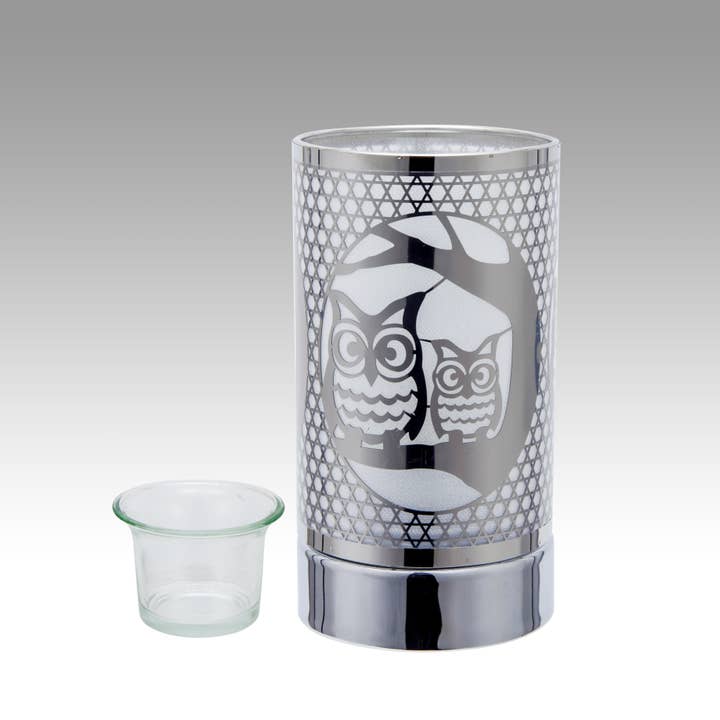Peterson Housewares & Artwares – Engroshandel Vokssmelter – 7" Touch Lampe - Voksvarmer - Oliebrænder - Sølv Elskende Ugler1