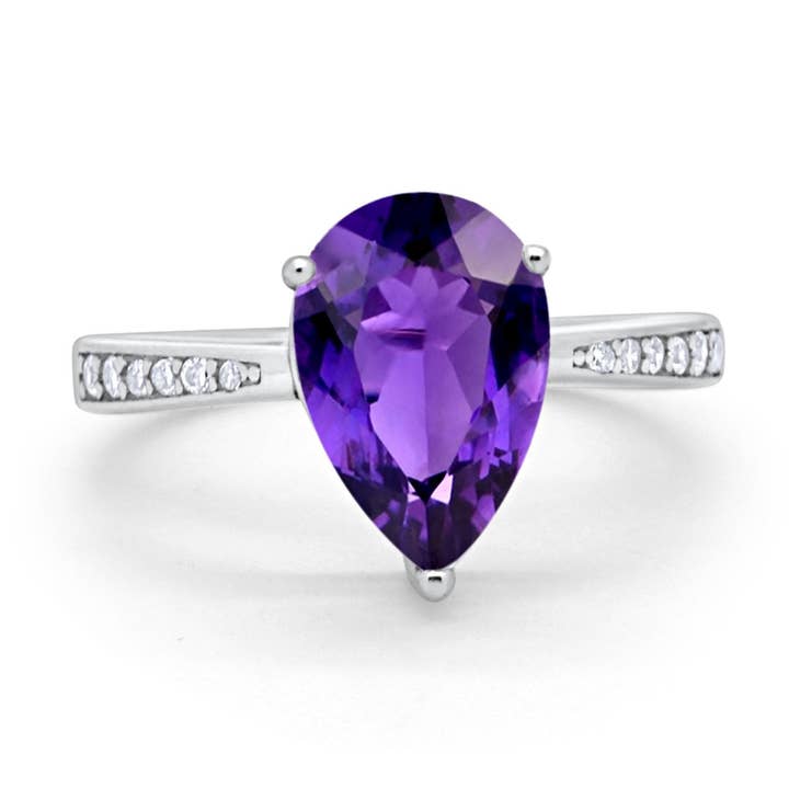 Teardrop Pear Bridal Ring Round Simulated Amethyst CZ for wholesale by Blue Apple Imports