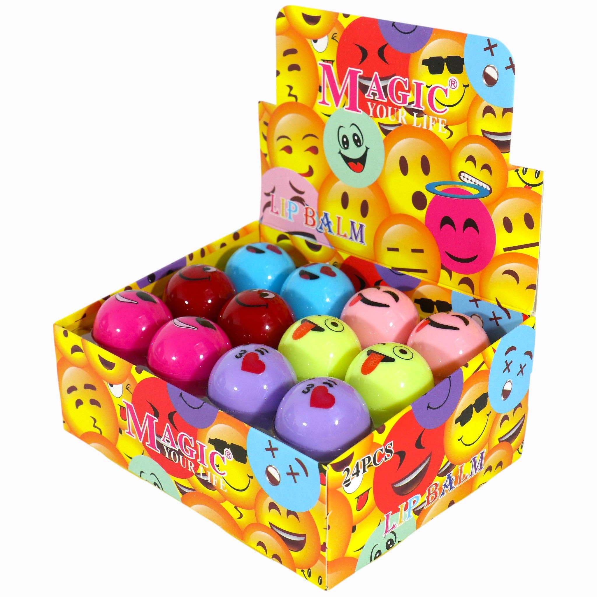 ASSORTITI Balsamo Labbra Palla Emoji Divertente LB806 (24PC) in vendita all'ingrosso su Faire2