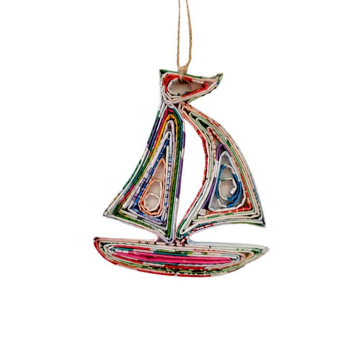 The Upcycled Paper Company - Wholesale Ornament - Sailboat Ornament - Recycled Paper