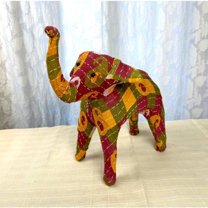Tesoros Trading Company - Wholesale Decorative Figurine - Large Assorted Kantha Elephant Figure, India3