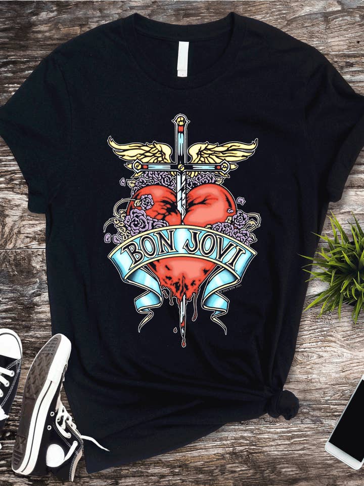 Bon Jovi Vintage Retro 80s hair band classic rock shirts for wholesale by A Blessed Texas Mess Boutique