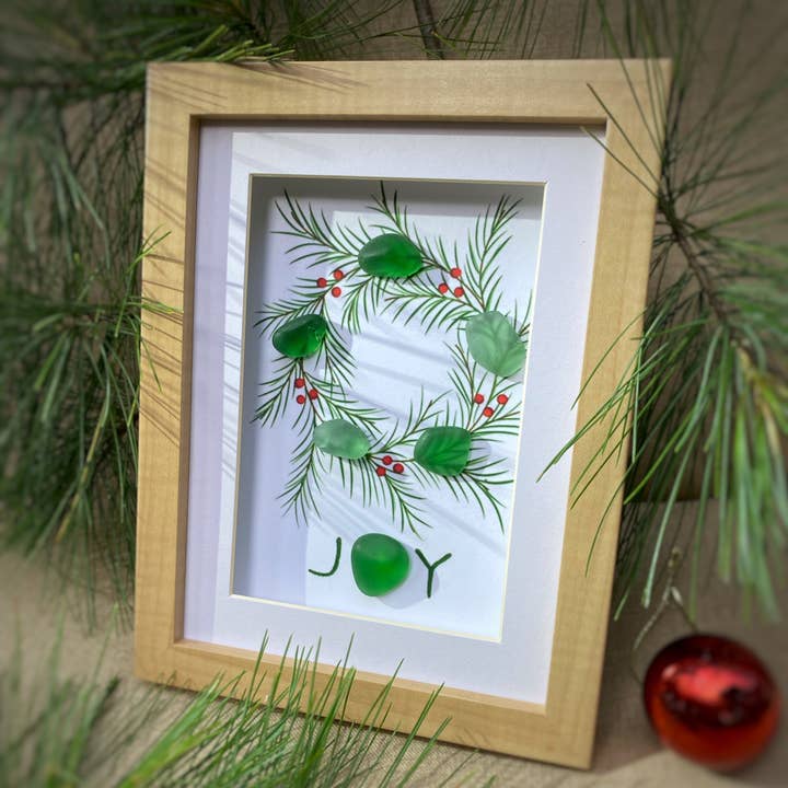 LISART LLC - Wholesale Christmas Wall Art - JOY wreath, Sea Glass ART1