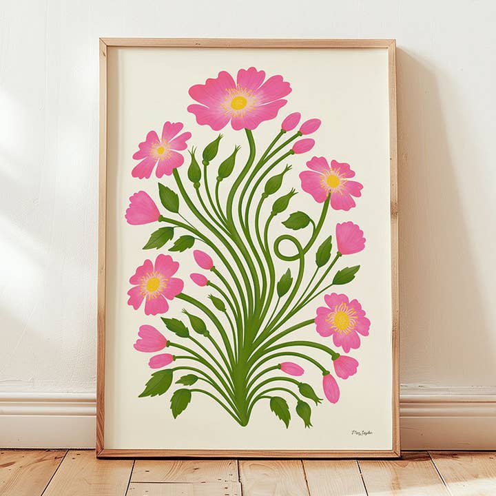 Wild Roses Floral Art Print – Pink Botanical Wall Art for wholesale by Maz Leyden