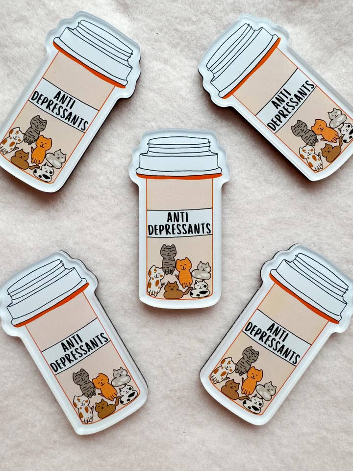 Cat Pill Bottle Magnet for wholesale by Our Cheery Corner