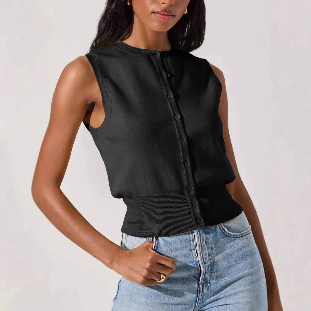 Rosa Clothing - Wholesale Outerwear Vest - Women's - Sleeveless Button Knit Vest2