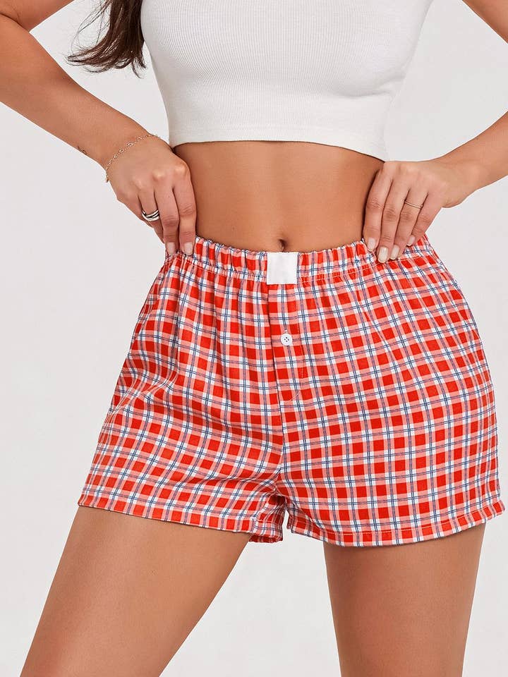 Flat-leg plaid lounge shorts and other Purchase Wholesale red gingham shorts. Free Returns & Net 60 Terms on Faire trending on Faire.