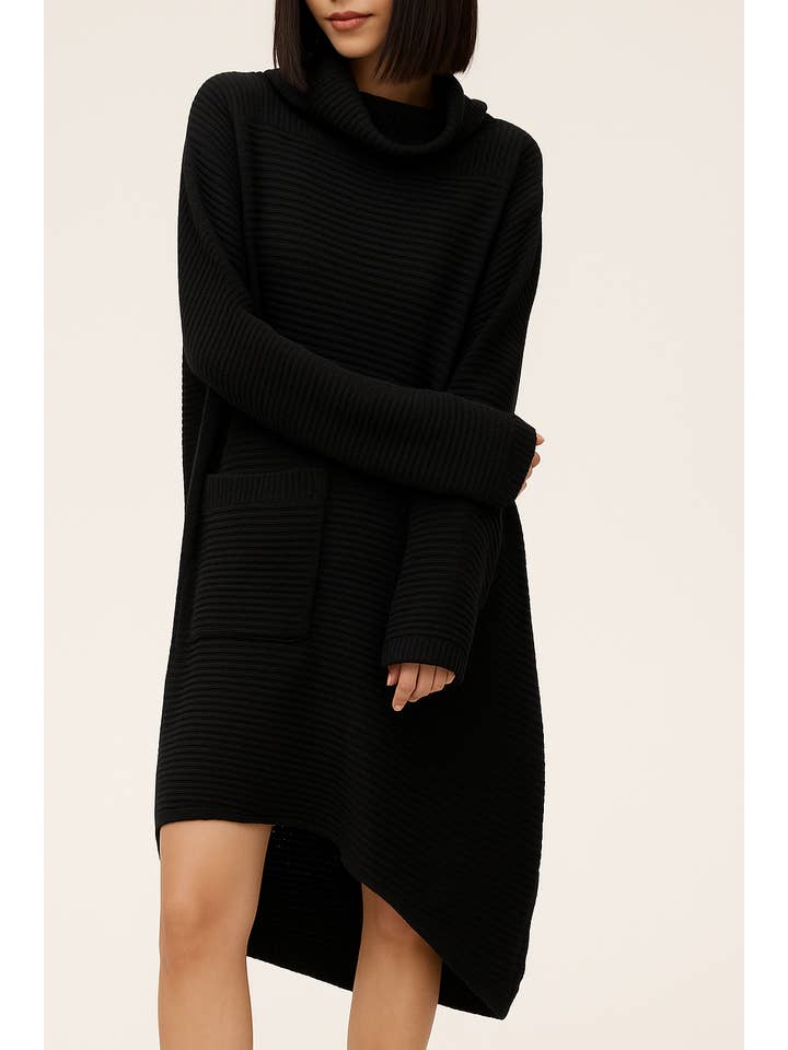 Lucy Sparks - Wholesale Dress - Women's - RIBBED PREMIUM KNIT DRESS WITH SOFT ROLL NECK AND OVERSIZED