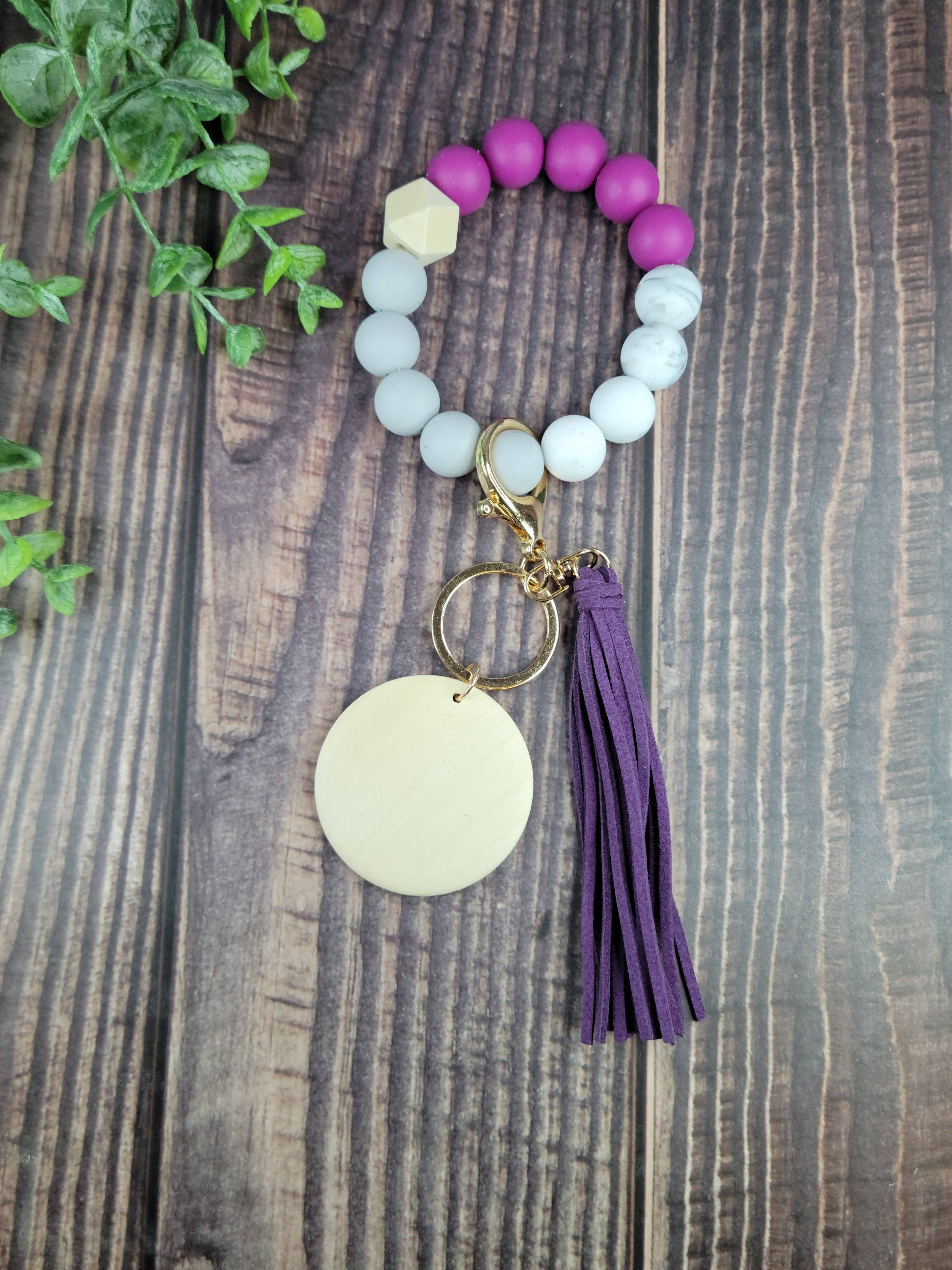 ACC Sublimation Blanks - Vendita all'ingrosso Bracciale portachiavi - Braccialetti portachiavi con perline in silicone con disco in legno chiaro da 2" e1