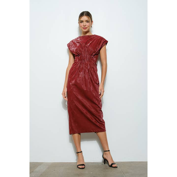 Structured Faux Leather Midi Dress for wholesale by INA