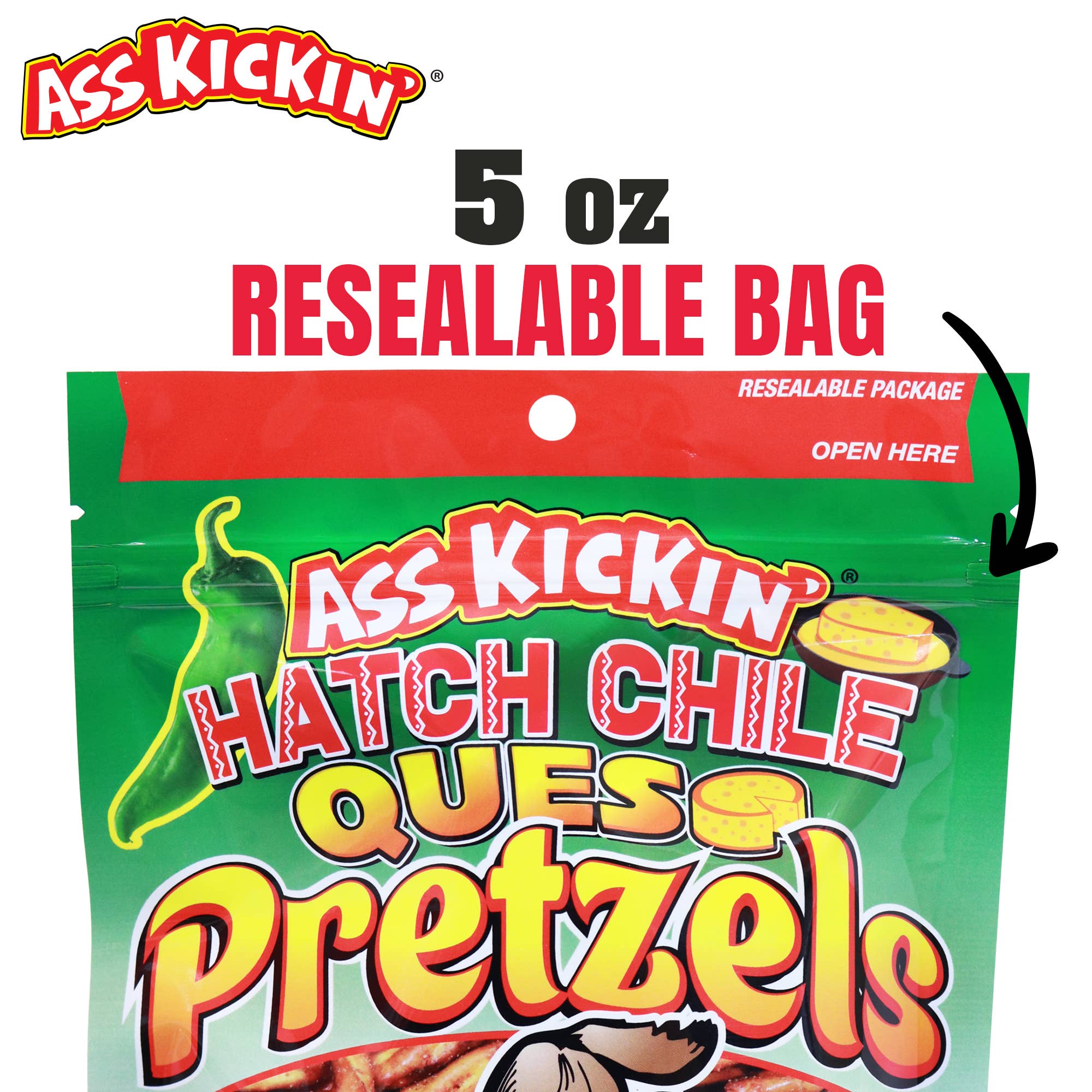 Southwest Specialty Food - Wholesale Pretzels - Ass Kickin' Hatch Chile Queso Pretzels, 5 oz Resealable Bags2