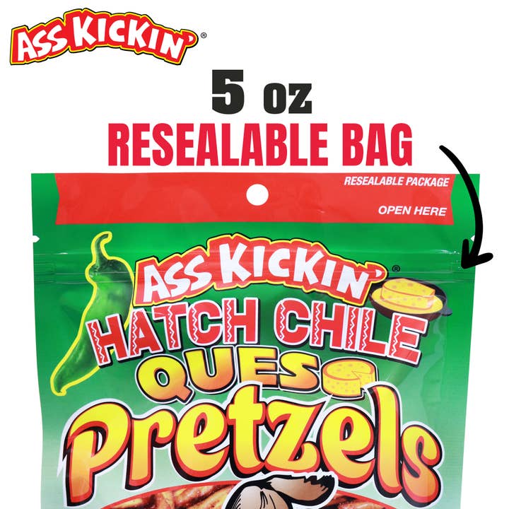 Southwest Specialty Food - Wholesale Pretzels - Ass Kickin' Hatch Chile Queso Pretzels, 5 oz Resealable Bags2