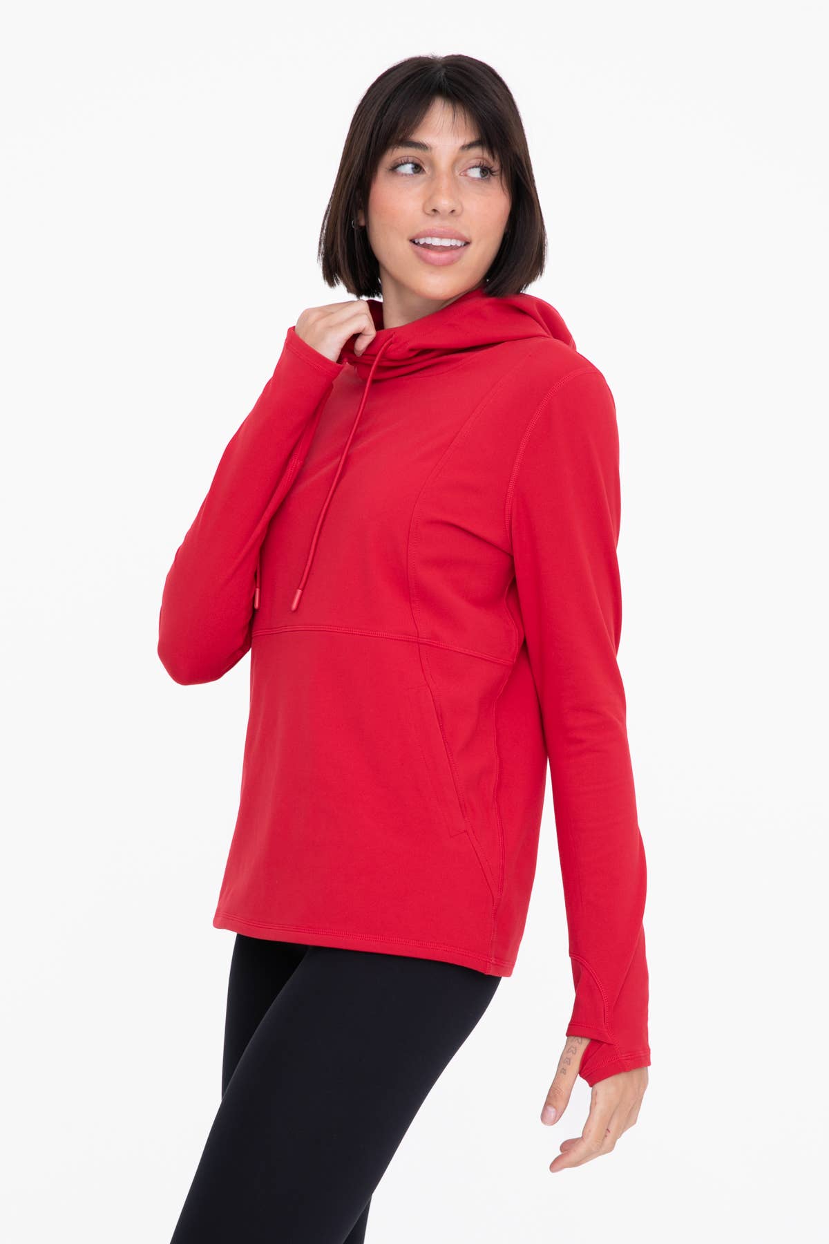 Mono B - Vendita all'ingrosso Felpa con cappuccio - Donna - VERDE - Pullover con cappuccio Boxy Active Essential6