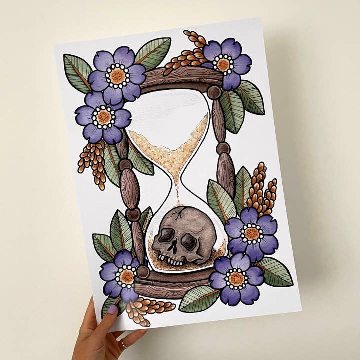 The Flower Girl Studios - Vente Affiche d'art - Impression artistique en forme de sablier en forme de crâne, format Flash, format A5, A3, A4, alternative