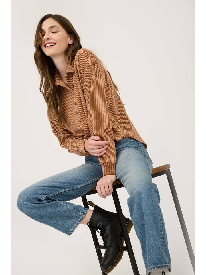 Blu Pepper - Wholesale Knit Top - Women's - PINSTRIPE COLLARED HALF BUTTON KNIT TOP12