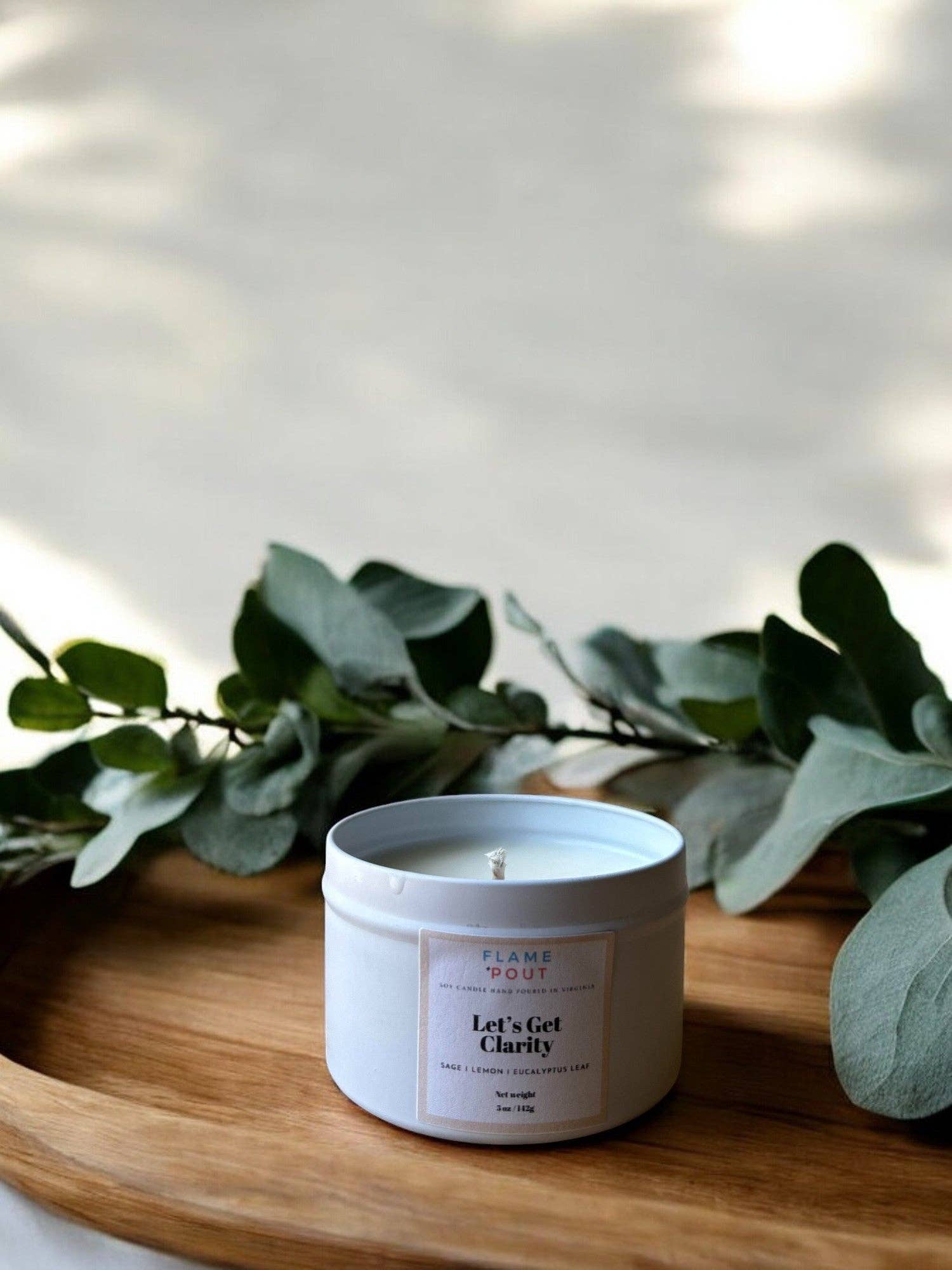 Flame + Pout - Wholesale Travel Candles - Let's Get Clarity - Clean Lemon, Sage, Eucalyptus Soy Candle2