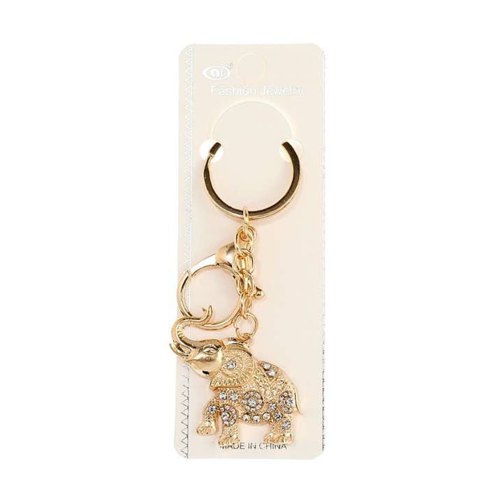 Rhinestone Gold Elephant Keychain for wholesale by Atlas Fashion