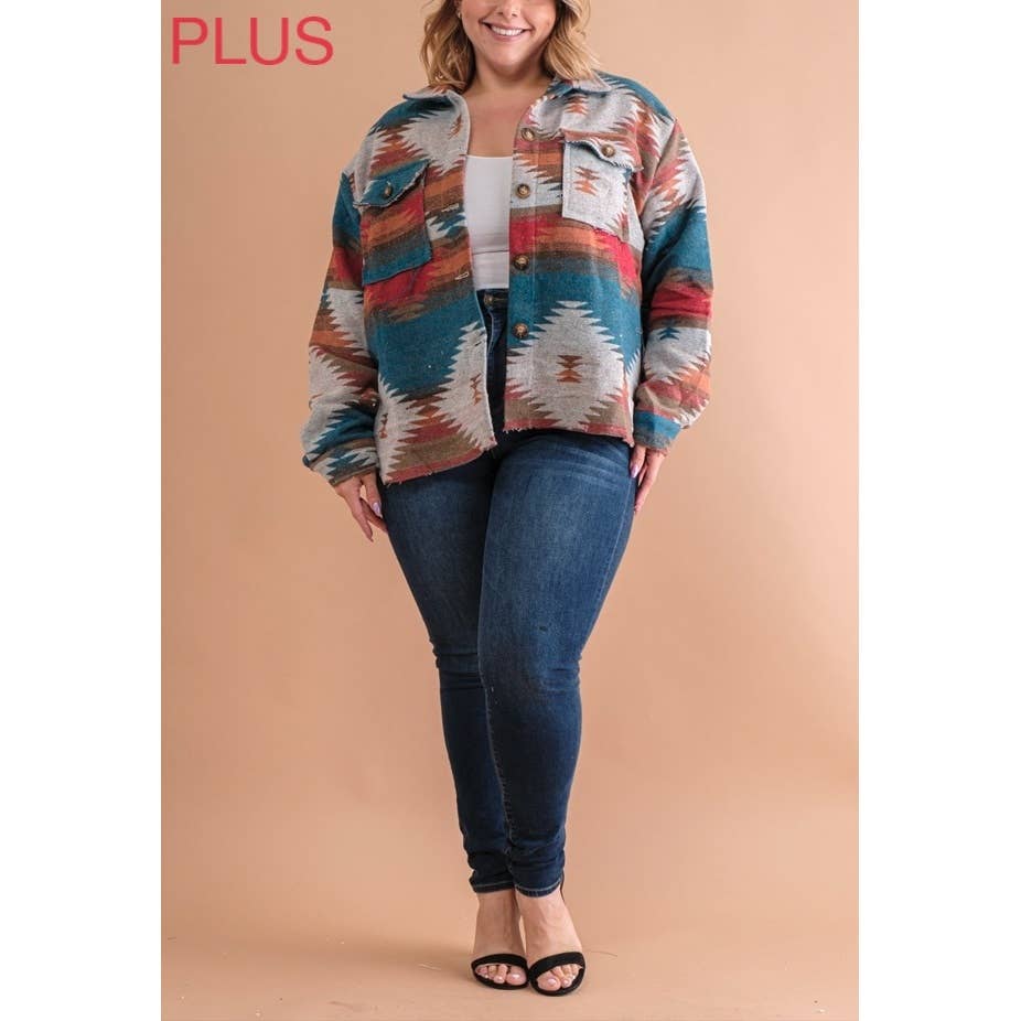 Coloring You – Engroshandel Skjortejakke/shacket – til kvinder – TRIBAL AZTEC MØNSTER KNAP NED SHACKET6