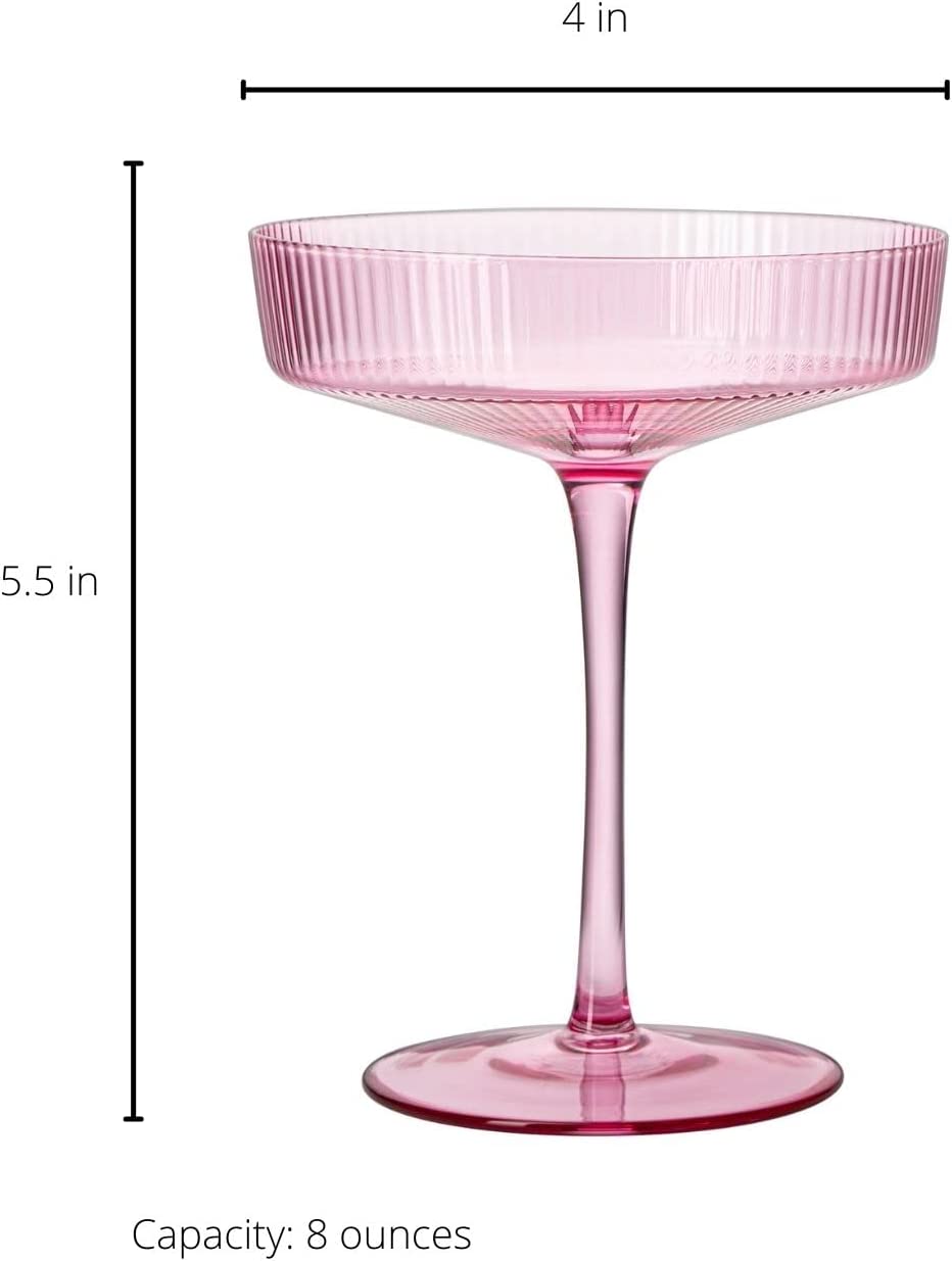 The Wine Savant /  Khen Glassware - Wholesale Cocktail/Liquor Glass - Pink Ripple Cocktail & Champagne Coupe Glasses - Set of 23