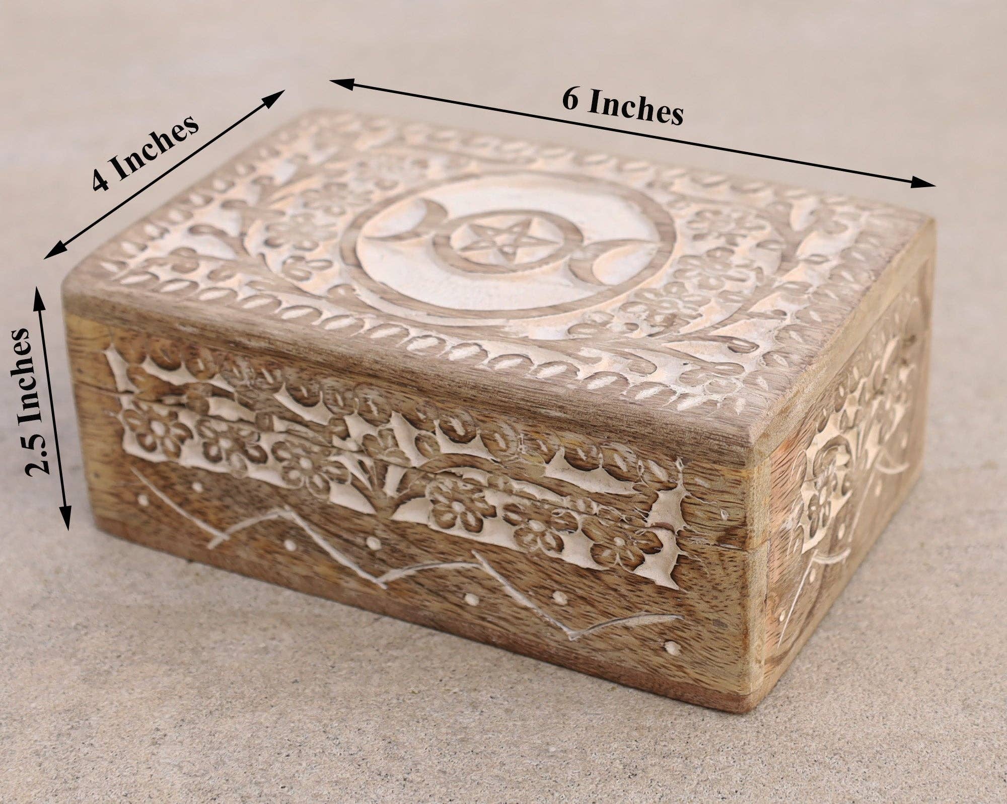 Lungta Imports – wholesale Jewellery box/organiser – Hand Carved Triple Moon Wooden Storage, Jewelry, Keepsake Box20