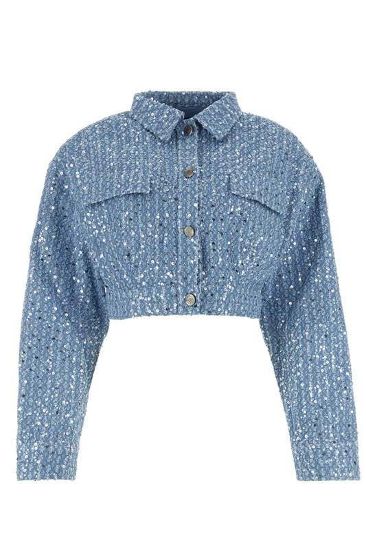 BLUE sequins crop denim jacket and shorts set for wholesale on Faire8