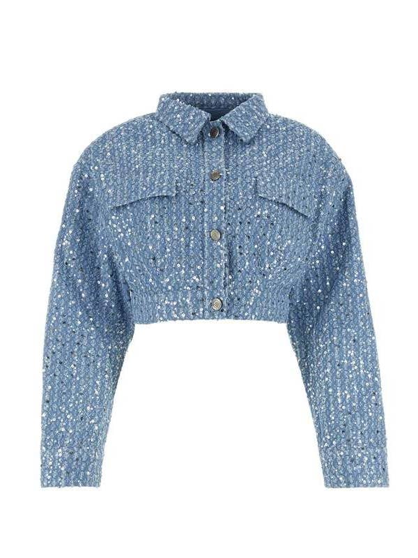 BLUE sequins crop denim jacket and shorts set for wholesale on Faire8
