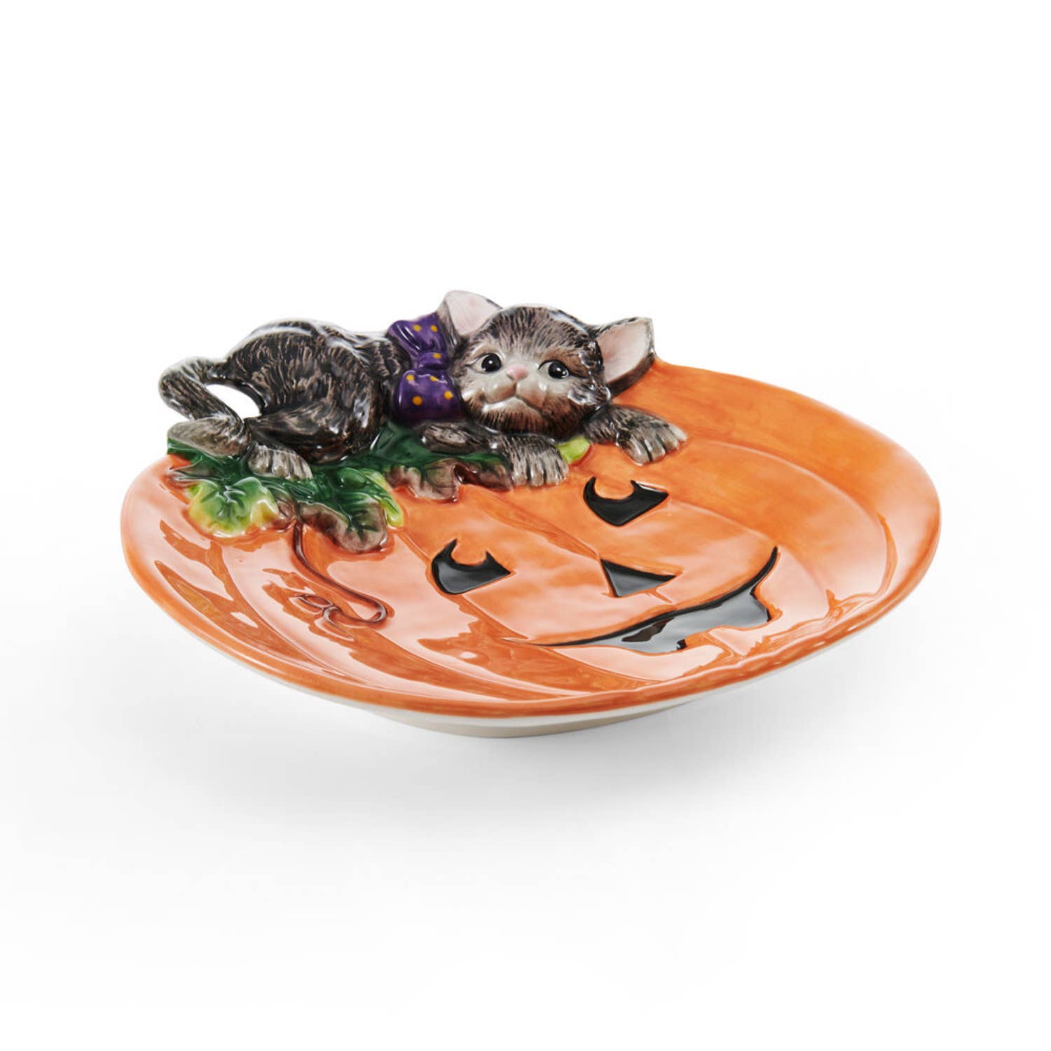 Multi Fitz & Floyd Halloween Kitty Canapé Plate 8.5In Brown Bx Pkg for wholesale on Faire1