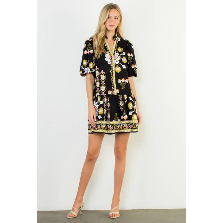 THML – Vestido - Mulher por atacado – Vestido Mini Floral com Decote em V e Mangas Bufantes7
