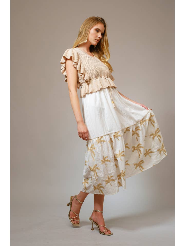 TAUPE 36828SET - Open Knit Embroidered Midi Dress Set for wholesale on Faire6